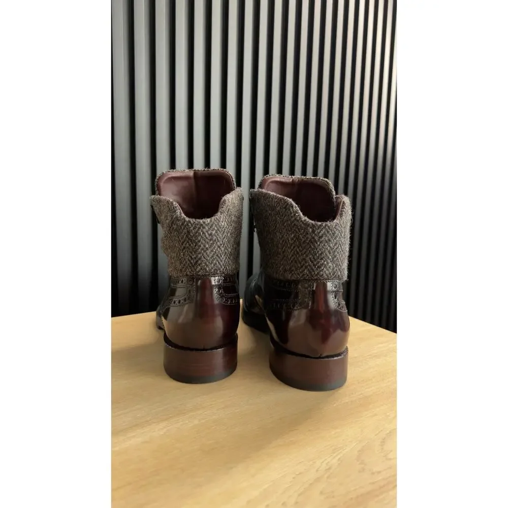 Louis Vuitton Leather Wool Tweed Lace-Up Brougue Boots - Picture 4 of 7